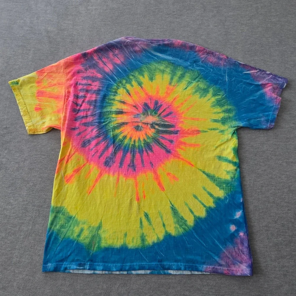Hanes Heavyweight Mens XL Tie Dye T-Shirt Rainbow Spiral Neon Pink Yellow Blue - Picture 4 of 6